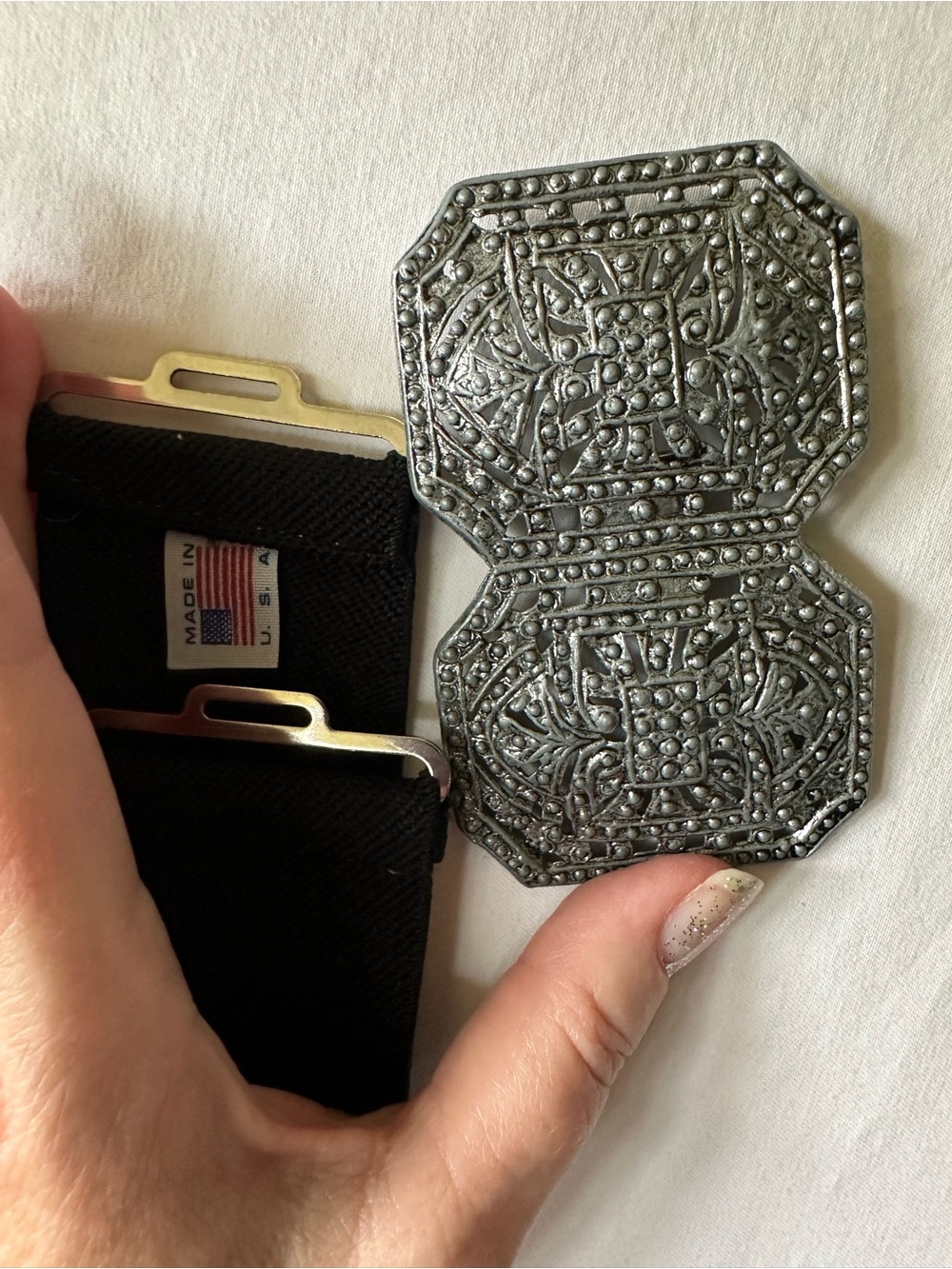 Vintage Filigree Art Deco Arabesque Belt Buckle and Black Stretch Belt - Picture 2 of 6